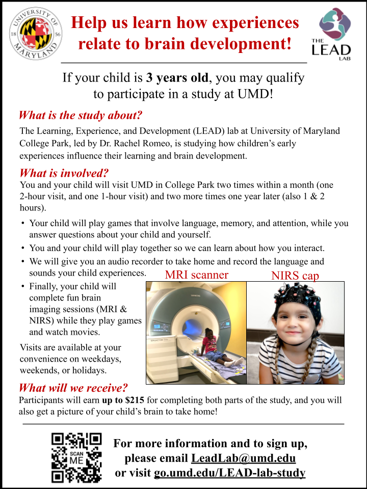 Flyer detailing the PLANES (Preschool Language and Neural Engagement Study) project