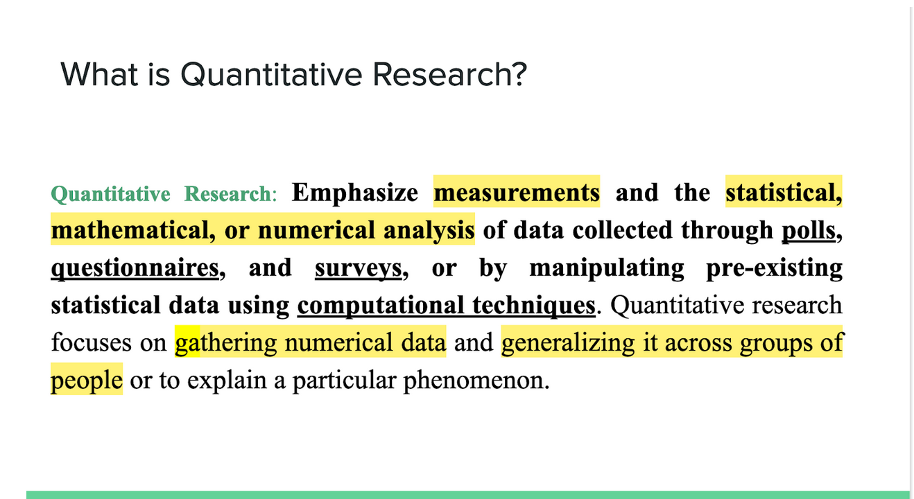 What is Quantitative Research informational slide for fellows in Summer Academy