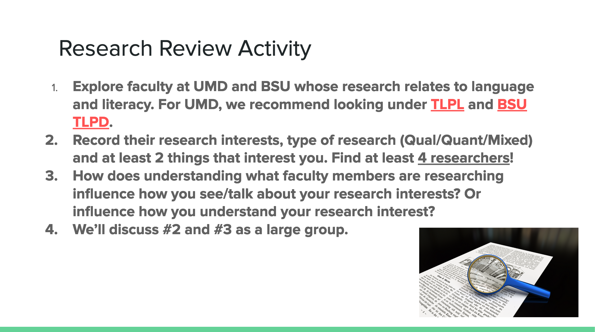 Slide of Research activity of the research mentors