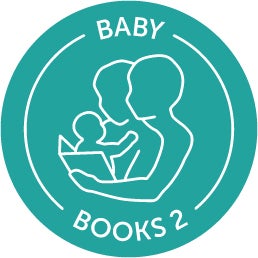Circular teal logo displaying two parental figures sharing a book with an infant
